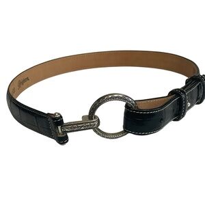 Brighton Small Women’s Black Leather Croc Pattern Belt Hook Closure B30033